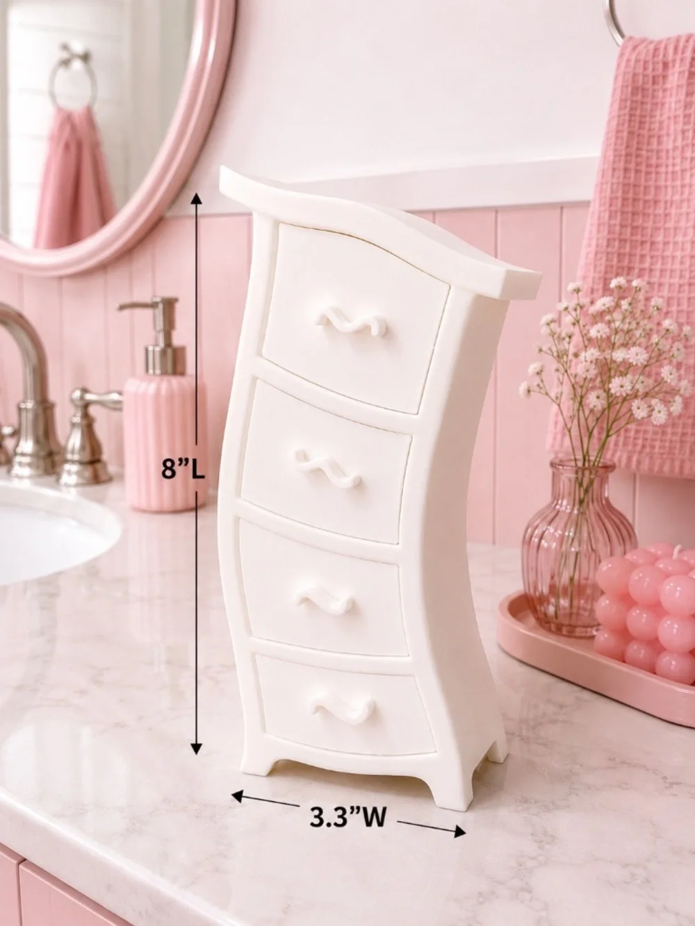 White Wavy 3D Printed Mini Drawer Organizer – Vanity & Trinket Storage